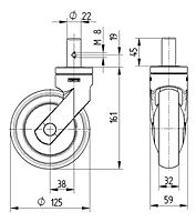 TENTE LEVINA Series 4.92 Inch (in) Wheel Diameter Design Swivel Caster (5370PJP125R05-25.4) - 2