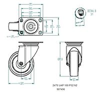 TENTE 2470 Series 3.94 Inch (in) Wheel Diameter Institutional Steel Swivel Caster (2470UAP100P52) - 2